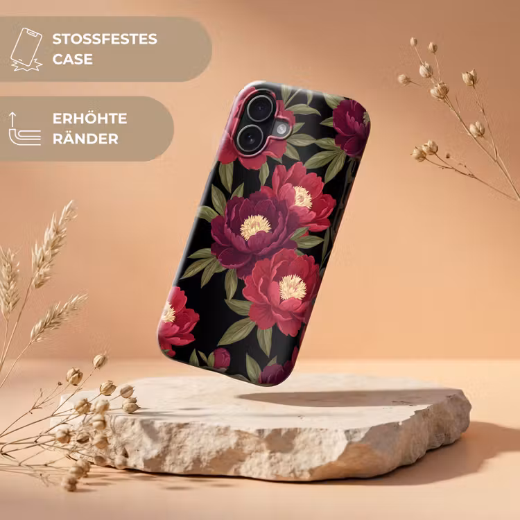 Bloemen - Patroon - Botanisch - Rood - Zwart Toughcase MagSafe Apple iPhone 17 klein -USP_RandenV_DE