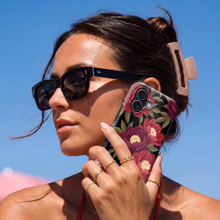 Bloemen - Patroon - Botanisch - Rood - Zwart Toughcase MagSafe Apple iPhone 17 klein -Sfeer2V