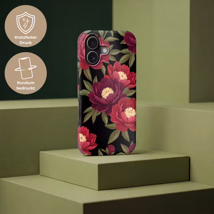 Bloemen - Patroon - Botanisch - Rood - Zwart Toughcase MagSafe Apple iPhone 17 klein -USP_PrintM_DE