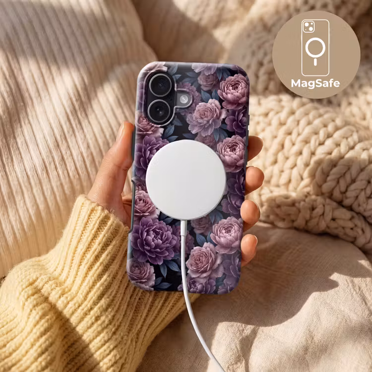 Bloemen - Patroon - Donker - Botanisch - Paars Toughcase MagSafe Apple iPhone 17 klein -USP_MagsafeV