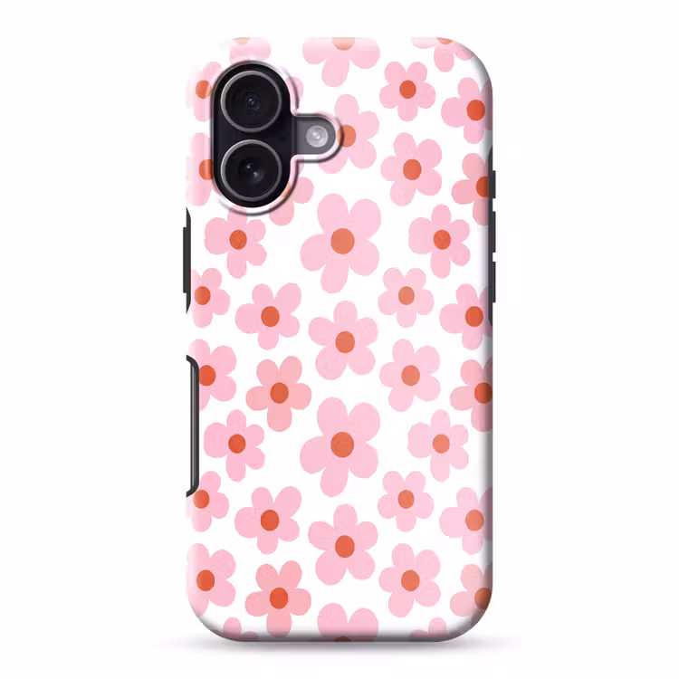 Bloemen - Patroon - Modern - Roze - Wit Toughcase MagSafe Apple iPhone 17 klein -3d