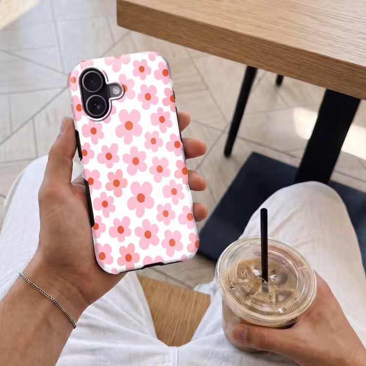 Bloemen - Patroon - Modern - Roze - Wit Toughcase MagSafe Apple iPhone 17 klein -Sfeer1M