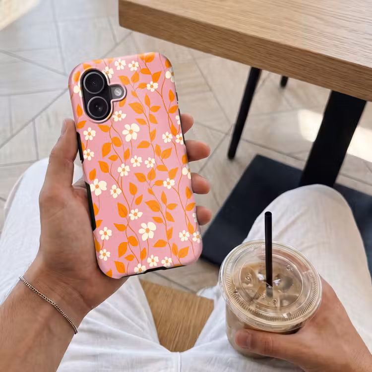 Bloemen - Patroon - Oranje Toughcase MagSafe Apple iPhone 17 klein 1017 -Sfeer1M