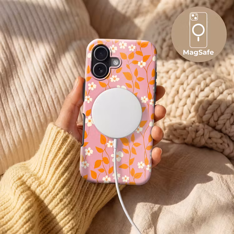 Bloemen - Patroon - Oranje Toughcase MagSafe Apple iPhone 17 klein 1017 -USP_MagsafeV