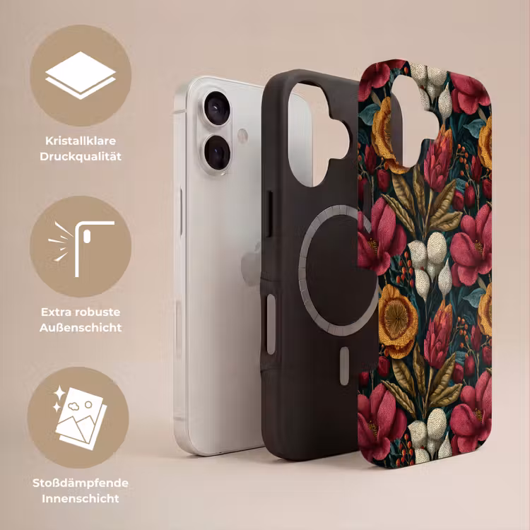 Bloemen - Patroon - Rood - Goud Toughcase MagSafe Apple iPhone 17 klein 1017 -USP_Lagen_DE
