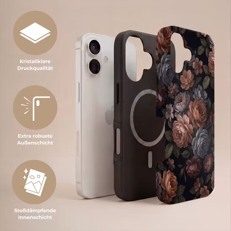 Bloemen - Patroon - Vintage - Donker - Roze Toughcase MagSafe Apple iPhone 17 klein -USP_Lagen_DE