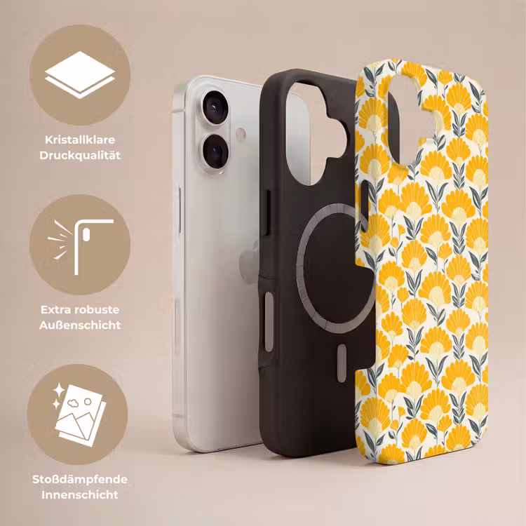 Bloemen - Retro - Botanisch - Okergeel - Grijs Toughcase MagSafe Apple iPhone 17 klein 1017 -USP_Lagen_DE