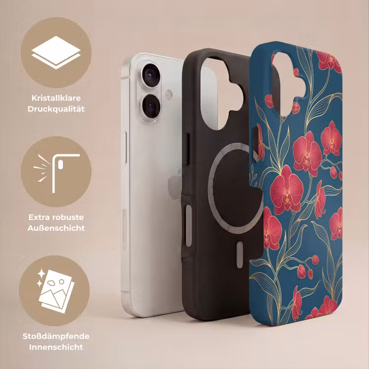 Handyhülle Toughcase - Blumen – Rot – Gold - Bloemen - Rood - Goud Toughcase MagSafe Apple iPhone 17 klein