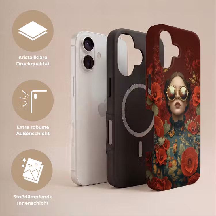 Bloemen - Dieprood - Zonnebril - Vrouw Toughcase MagSafe Apple iPhone 17 klein -USP_Lagen_DE