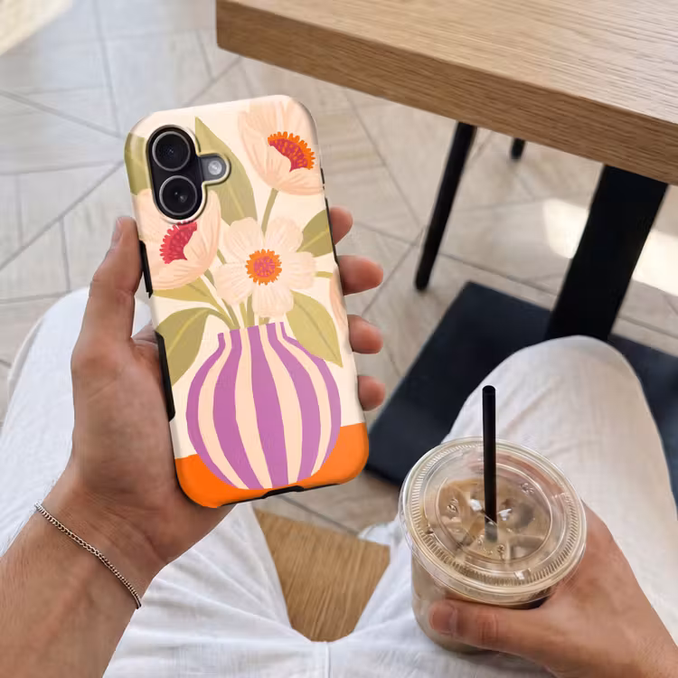Bloemen - Vaas - Abstract - Paars - Oranje Toughcase MagSafe Apple iPhone 17 klein -Sfeer1M