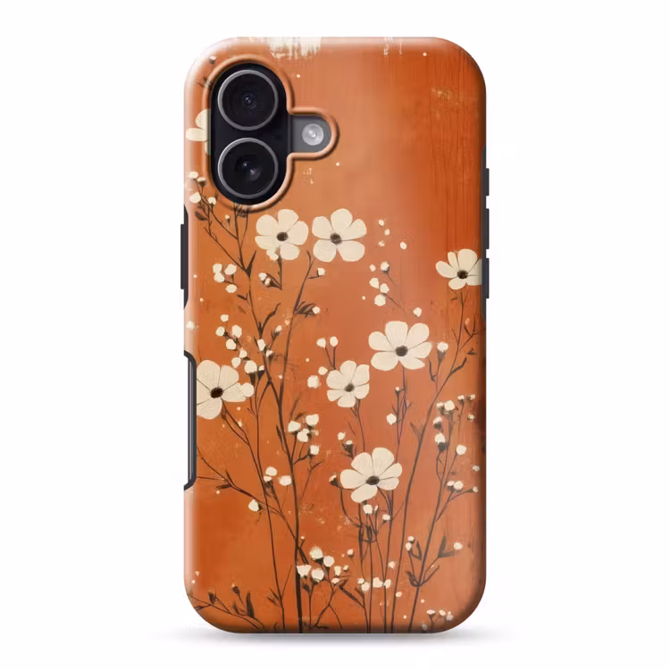 Bloemen - Wit - Subtiel - Roestkleur Toughcase MagSafe Apple iPhone 17 klein -3d