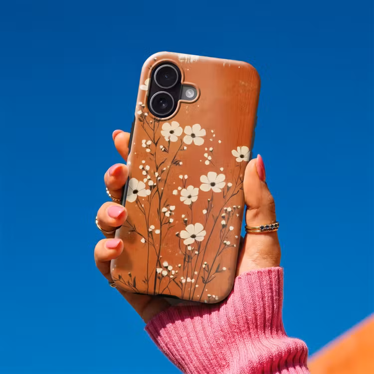 Bloemen - Wit - Subtiel - Roestkleur Toughcase MagSafe Apple iPhone 17 klein -Sfeer1V