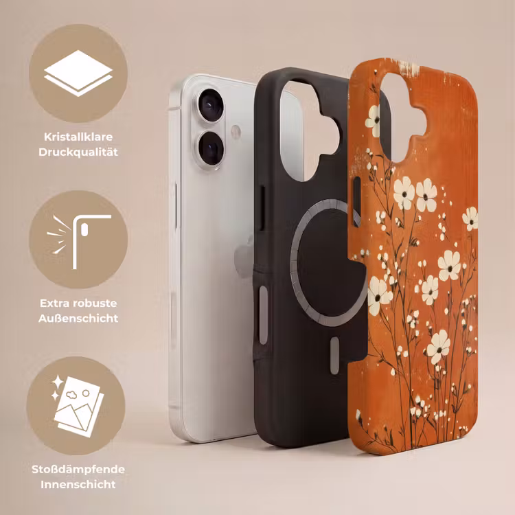 Bloemen - Wit - Subtiel - Roestkleur Toughcase MagSafe Apple iPhone 17 klein -USP_Lagen_DE