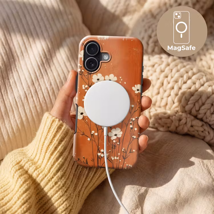 Bloemen - Wit - Subtiel - Roestkleur Toughcase MagSafe Apple iPhone 17 klein -USP_MagsafeV