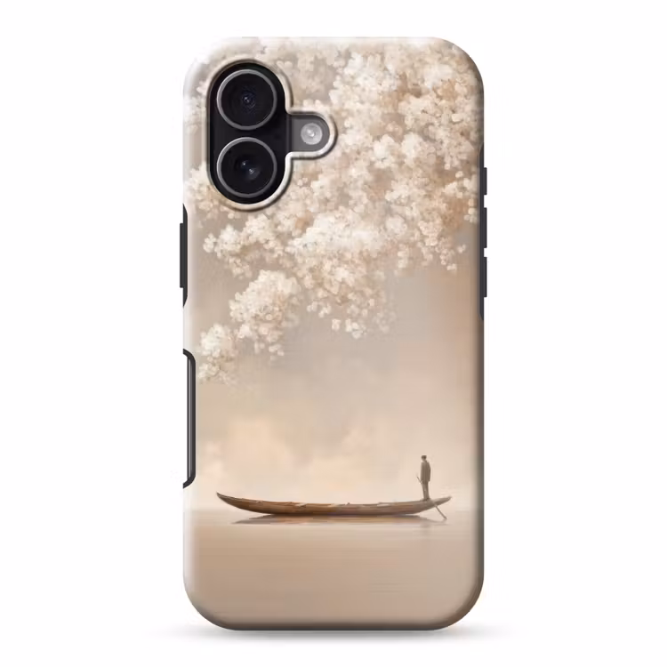 Bloesems - Wit - Boot - Minimalistisch Toughcase MagSafe Apple iPhone 17 klein -3d