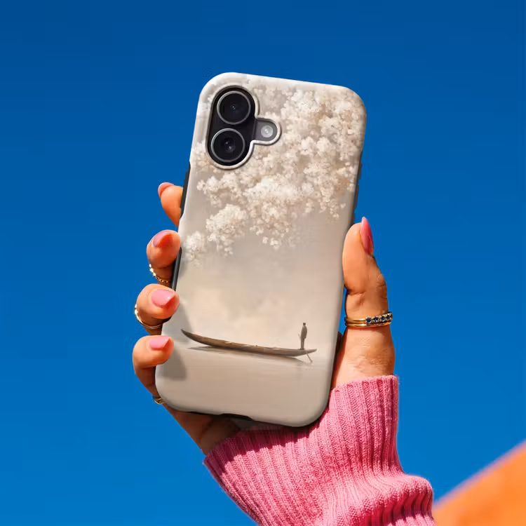 Bloesems - Wit - Boot - Minimalistisch Toughcase MagSafe Apple iPhone 17 klein -Sfeer1V
