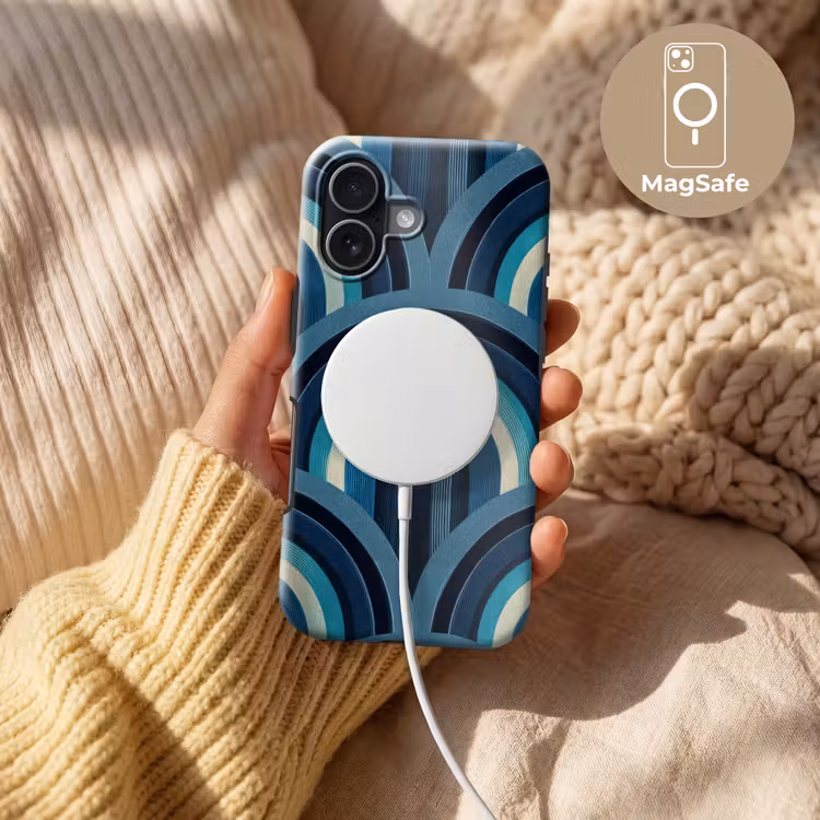 Bogen - Geometrisch - Patroon - Blauw - Retro Toughcase MagSafe Apple iPhone 17 klein 1017 -USP_MagsafeV