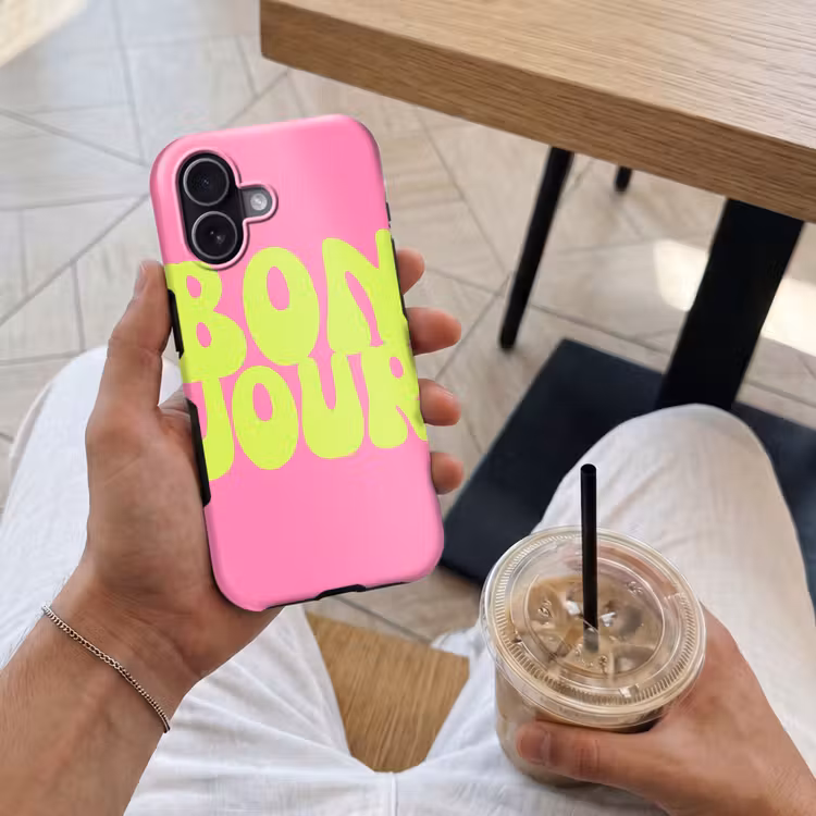 Bonjour - Roze - Fel groen Toughcase MagSafe Apple iPhone 17 klein -Sfeer1M