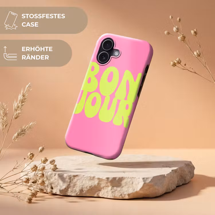 Bonjour - Roze - Fel groen Toughcase MagSafe Apple iPhone 17 klein -USP_RandenV_DE