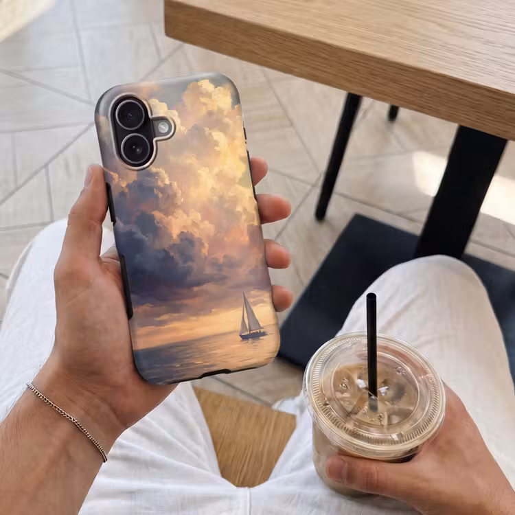 Boot - Zonsondergang - Zee - Natuur - Goud Toughcase MagSafe Apple iPhone 17 klein -Sfeer1M