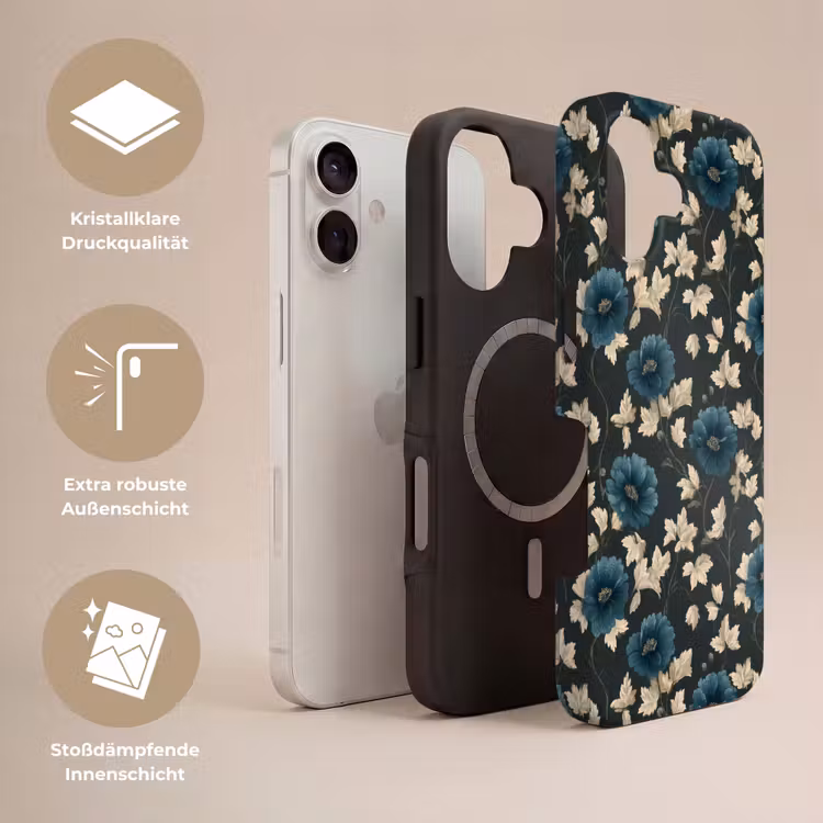 Botanisch - Bloemen - Blauw Toughcase MagSafe Apple iPhone 17 klein 1017 -USP_Lagen_DE