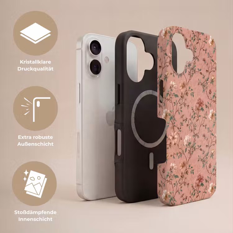 Botanisch - Bloemen - Roze Toughcase MagSafe Apple iPhone 17 klein 1017 -USP_Lagen_DE