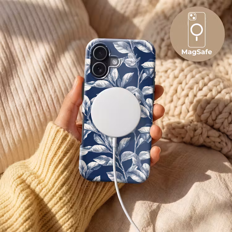 Botanisch - Patroon - Blauw Toughcase MagSafe Apple iPhone 17 klein 1017 -USP_MagsafeV
