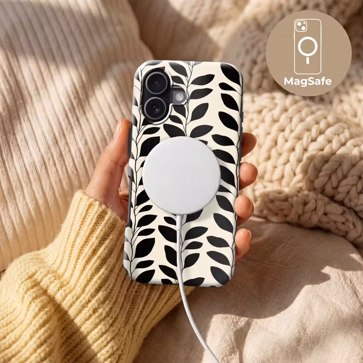 Botanisch - Dessin - Zwart - Beige Toughcase MagSafe Apple iPhone 17 klein 1017 -USP_MagsafeV