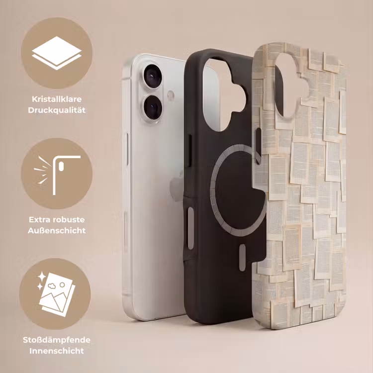 Boekpagina - Collage - Literatuur - Vintage - Beige Toughcase MagSafe Apple iPhone 17 klein -USP_Lagen_DE