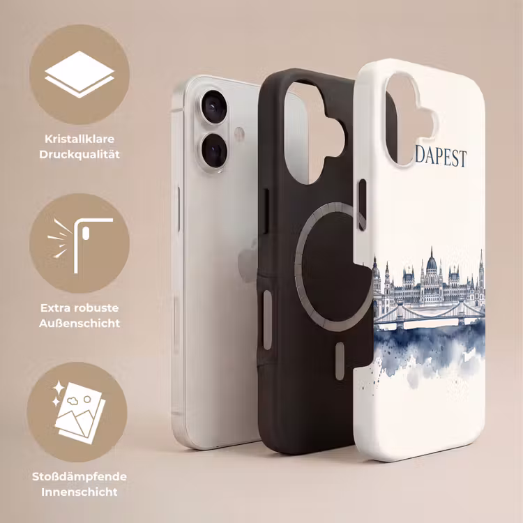 Boedapest - Skyline - Architectuur - Aquarel - Blauw Toughcase MagSafe Apple iPhone 17 klein -USP_Lagen_DE