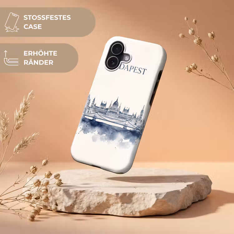 Boedapest - Skyline - Architectuur - Aquarel - Blauw Toughcase MagSafe Apple iPhone 17 klein -USP_RandenV_DE