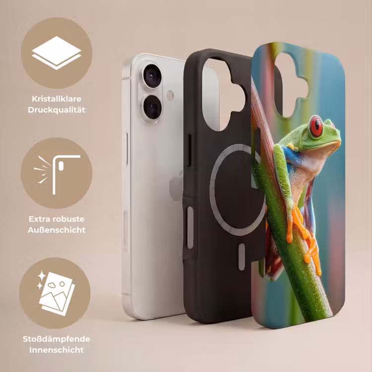 Kleurrijke kikker - Groene stengel - Alert Toughcase MagSafe Apple iPhone 17 klein -USP_Lagen_DE