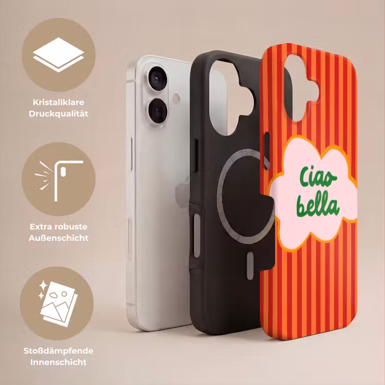 Ciao bella - Tekstwolk - Strepen - Oranje Toughcase MagSafe Apple iPhone 17 klein -USP_Lagen_DE