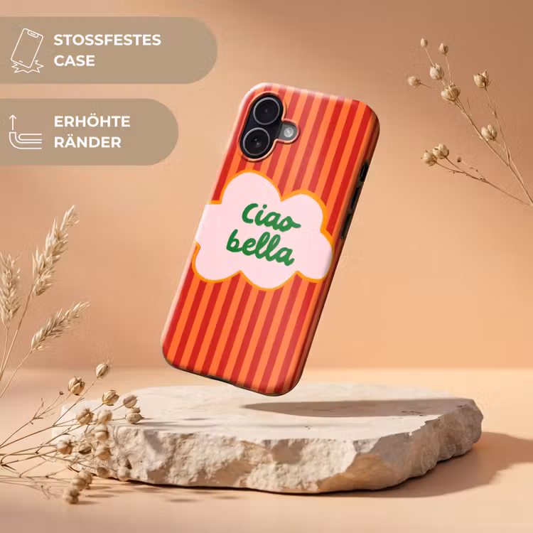 Ciao bella - Tekstwolk - Strepen - Oranje Toughcase MagSafe Apple iPhone 17 klein -USP_RandenV_DE