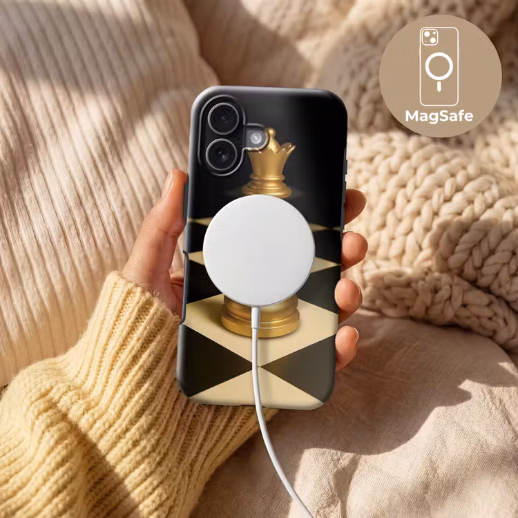 Koningin - Schaakstuk - Geblokt - Goud Toughcase MagSafe Apple iPhone 17 klein -USP_MagsafeV