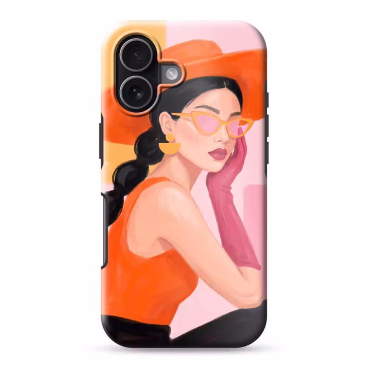 Vrouw - Hoed - Mode - Modern - Oranje Toughcase MagSafe Apple iPhone 17 klein -3d