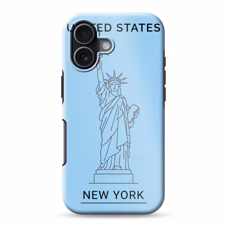 Monument - Vrijheidsbeeld - New York - Minimalistisch - Blauw Toughcase MagSafe Apple iPhone 17 klein -3d