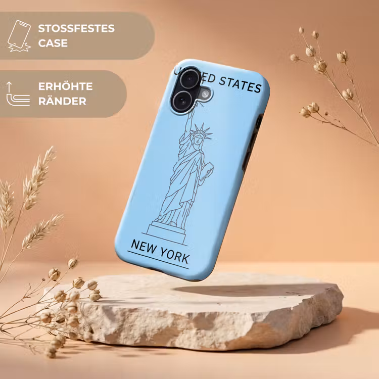 Monument - Vrijheidsbeeld - New York - Minimalistisch - Blauw Toughcase MagSafe Apple iPhone 17 klein -USP_RandenV_DE