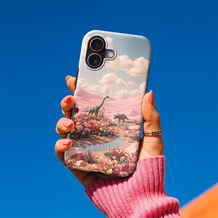 Handyhülle Toughcase - Dinosaurier – Rosa – Landschaft - Dinosaurus - Roze - Landschap Toughcase MagSafe Apple iPhone 17 klein
