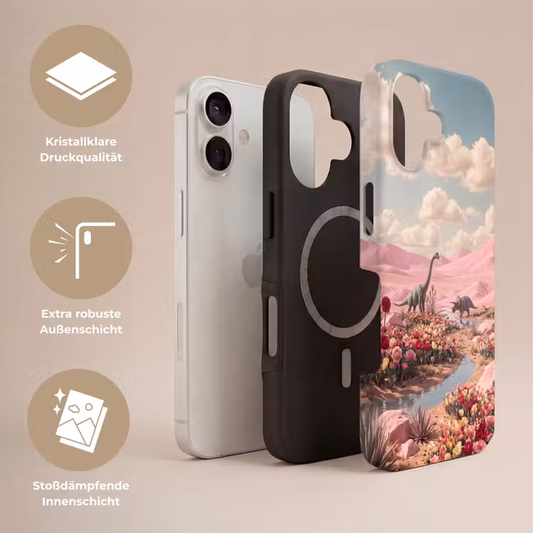 Handyhülle Toughcase - Dinosaurier – Rosa – Landschaft - Dinosaurus - Roze - Landschap Toughcase MagSafe Apple iPhone 17 klein
