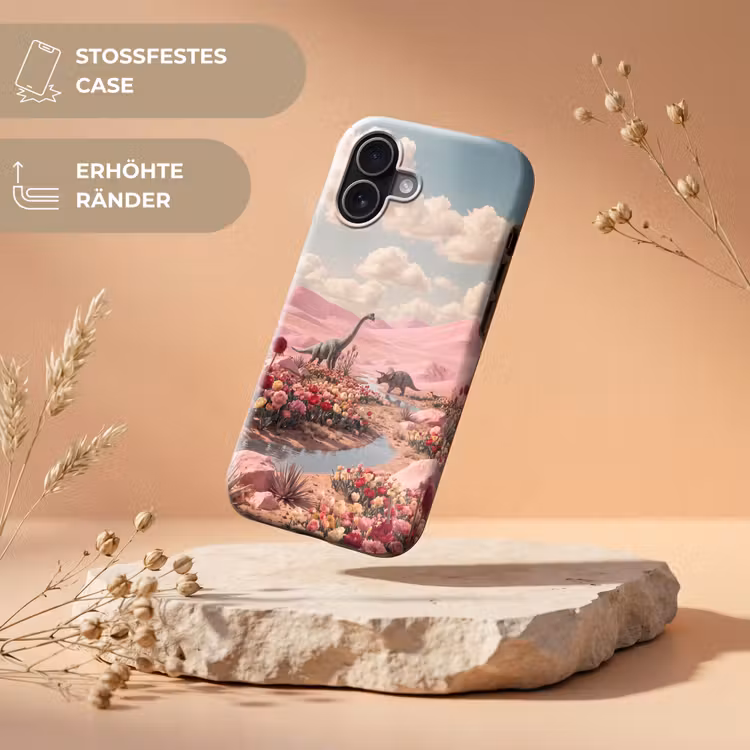 Handyhülle Toughcase - Dinosaurier – Rosa – Landschaft - Dinosaurus - Roze - Landschap Toughcase MagSafe Apple iPhone 17 klein