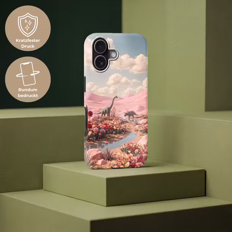 Handyhülle Toughcase - Dinosaurier – Rosa – Landschaft - Dinosaurus - Roze - Landschap Toughcase MagSafe Apple iPhone 17 klein