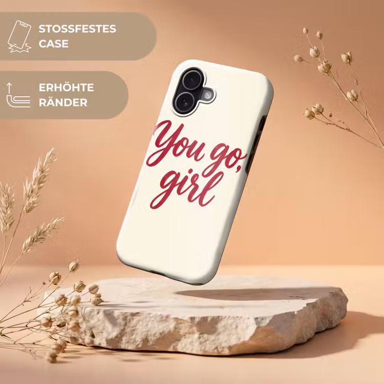 you go girl - Rood - Wit Toughcase MagSafe Apple iPhone 17 klein -USP_RandenV_DE
