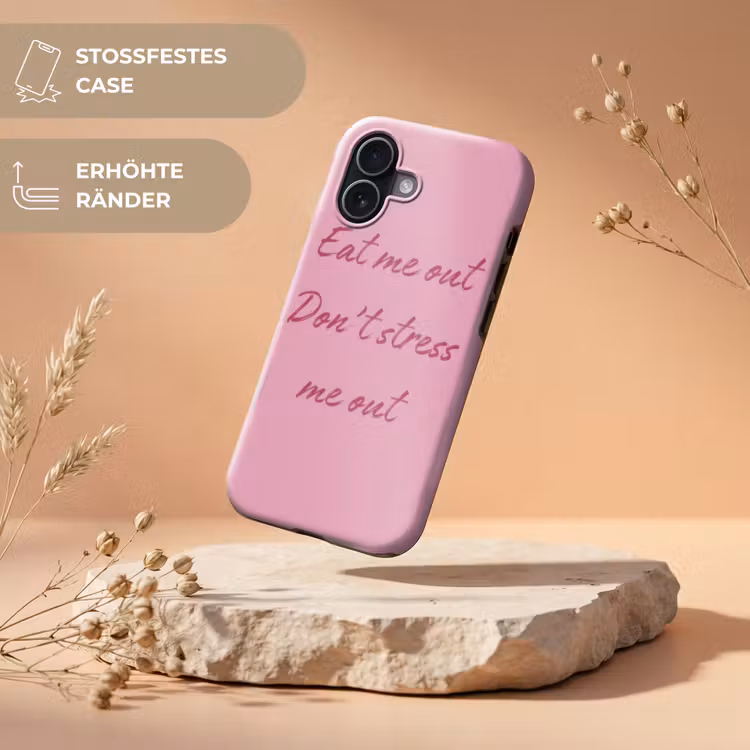 Eat me out don't stress me out - Roze - Handgeschreven Toughcase MagSafe Apple iPhone 17 klein -USP_RandenV_DE