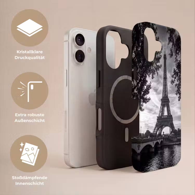 Eiffeltoren - Parijs - Rivier - Architectuur - Zwart-wit Toughcase MagSafe Apple iPhone 17 klein -USP_Lagen_DE