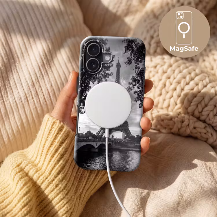Eiffeltoren - Parijs - Rivier - Architectuur - Zwart-wit Toughcase MagSafe Apple iPhone 17 klein -USP_MagsafeV