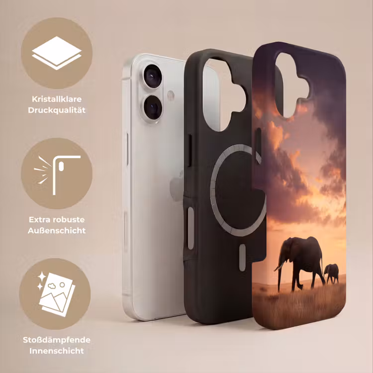 Olifanten - Grasland - Zonsondergang Toughcase MagSafe Apple iPhone 17 klein -USP_Lagen_DE