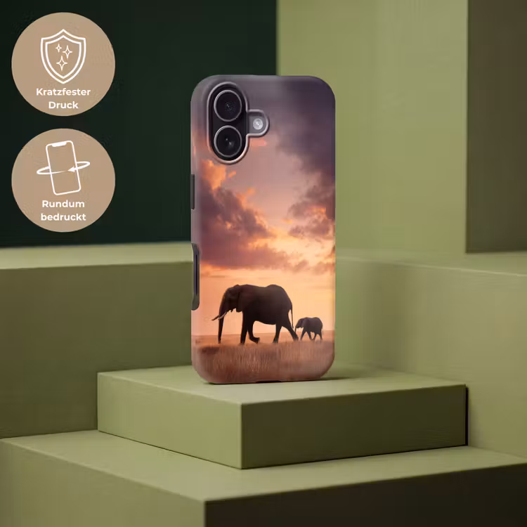 Olifanten - Grasland - Zonsondergang Toughcase MagSafe Apple iPhone 17 klein -USP_PrintM_DE