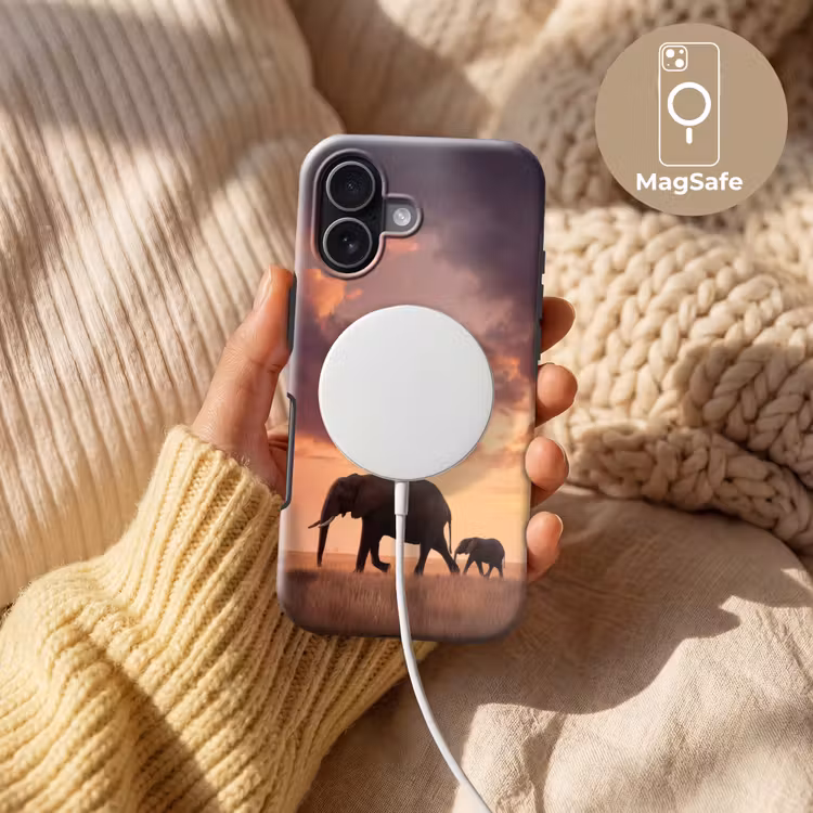Olifanten - Grasland - Zonsondergang Toughcase MagSafe Apple iPhone 17 klein -USP_MagsafeV