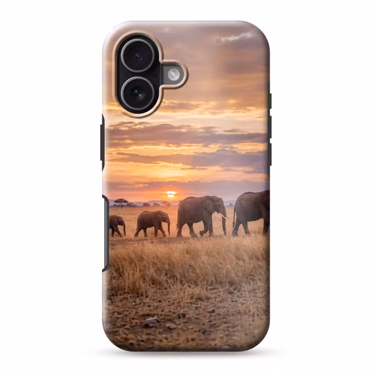 Olifanten - Savanne - Zonsondergang - Afrika - Warm Toughcase MagSafe Apple iPhone 17 klein -3d